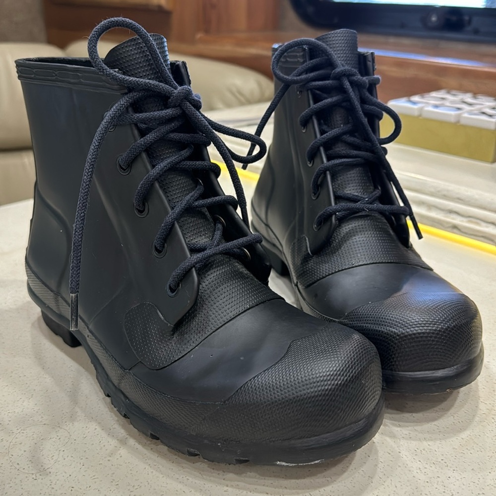 Hunter Black Lace Up Rain Boots Size 7 / 38